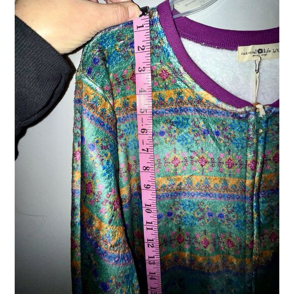 New Natural Life One Piece Pajamas L/XL Floral Boho Plush Fleece Jumpsuit Zip - Picture 9 of 15